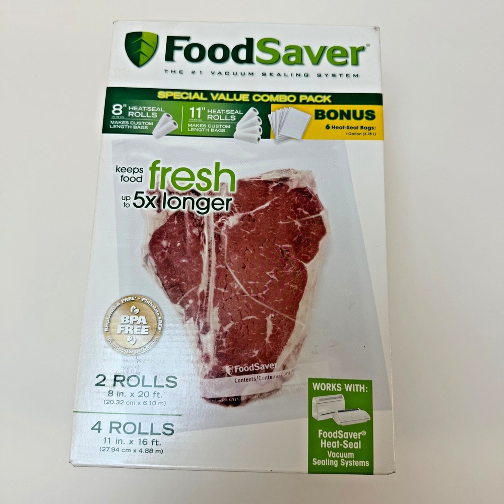 FoodSaver Vacuum Variety Pack: 2 Rolls 8"x20' 4 Rolls 11"x16', 6 Gallon Bags New